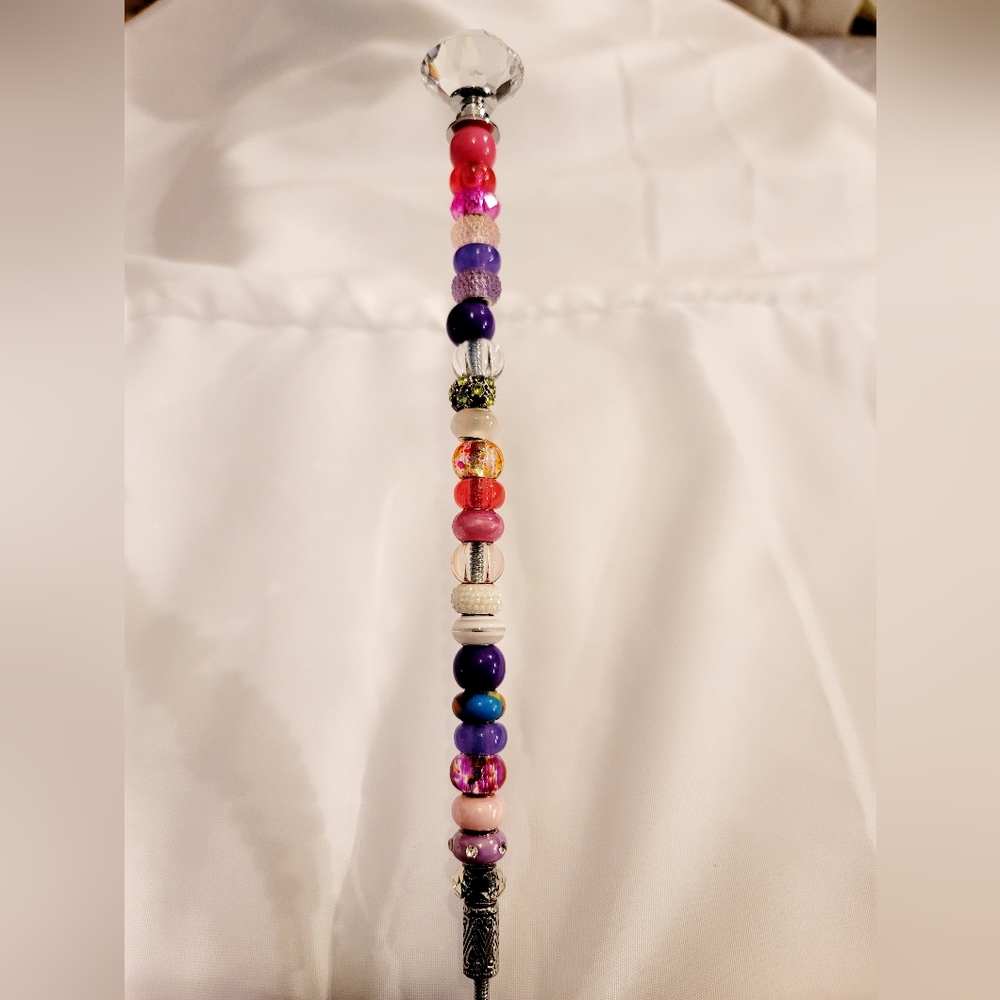 Handmade Beaded Garden Wand, Beaded Fairy Garden Stakes Ornaments